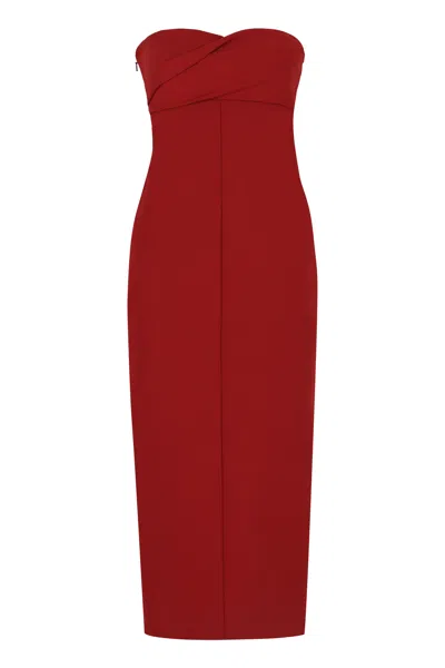 Philosophy Di Lorenzo Serafini Red Midi Bustier Dress With Draped Detail In Fabric Woman