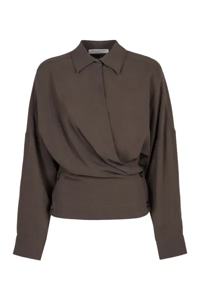 Philosophy Di Lorenzo Serafini Philosophy Di Lorenzo Serafin Draped Poplin Shirt In Grey