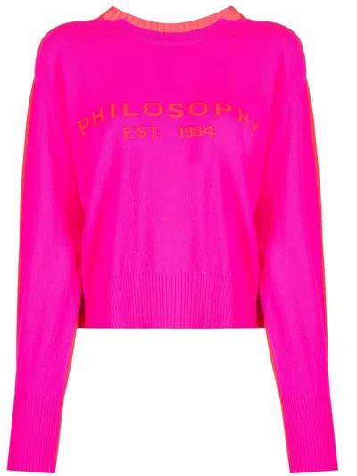 Philosophy Di Lorenzo Serafini Crew Neck Knitted Jumper In Rosa