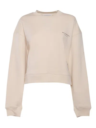 PHILOSOPHY DI LORENZO SERAFINI CROPPED BEIGE SWEATSHIRT WITH SUBTLE LOGO