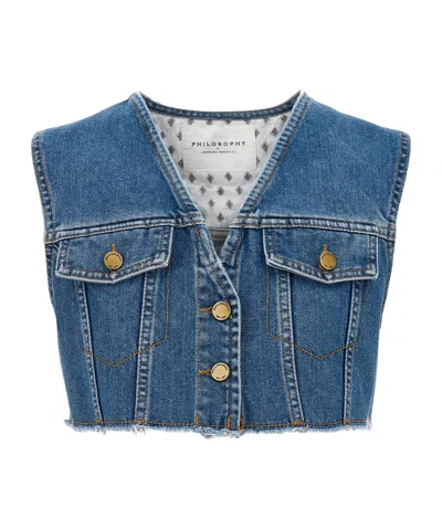 PHILOSOPHY DI LORENZO SERAFINI PHILOSOPHY DI LORENZO SERAFINI FRAYED HEM DENIM CROP VEST