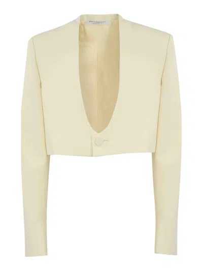 Philosophy Di Lorenzo Serafini Cropped Jacket In Grain De Poudre In Neutral