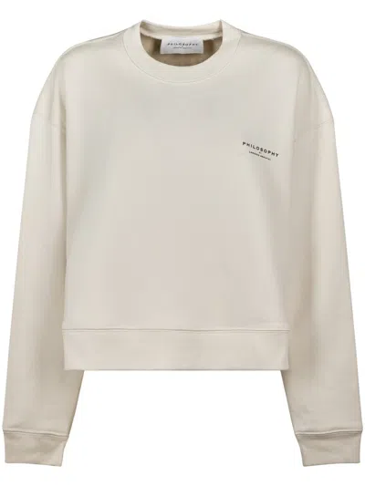 Philosophy Di Lorenzo Serafini Cropped Sweater With Classic Crew Neckline In Neutral