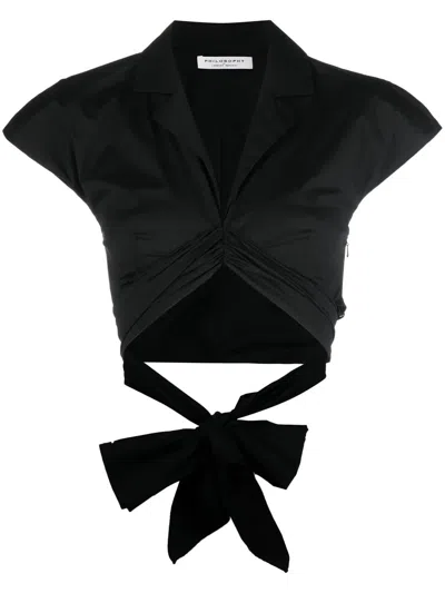 Philosophy Di Lorenzo Serafini Cropped Taffeta Blouse In Black