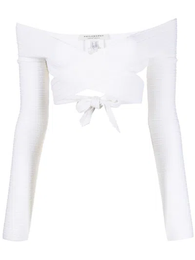 Philosophy Di Lorenzo Serafini Crossover Off-shoulder Knit Top In Weiss