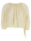 Philosophy Di Lorenzo Serafini White Top With Gathers And Elastic Waist With Drawstring In Tech Fabric Woman