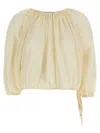 Philosophy Di Lorenzo Serafini White Top With Gathers And Elastic Waist With Drawstring In Tech Fabric Woman