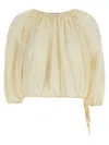 Philosophy Di Lorenzo Serafini White Top With Gathers And Elastic Waist With Drawstring In Tech Fabric Woman In Beige