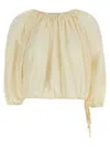 Philosophy Di Lorenzo Serafini White Top With Gathers And Elastic Waist With Drawstring In Tech Fabric Woman In Beige