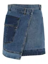 Philosophy Di Lorenzo Serafini Blue Wraparound Mini Skirt With Logo Detail On The Side And Patchwork Design In Blue