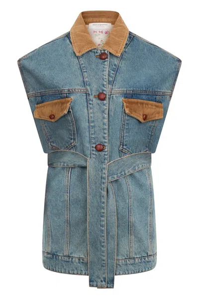 Philosophy Di Lorenzo Serafini Denim Jacket Without Sleeves With Practical Pockets. In Blue