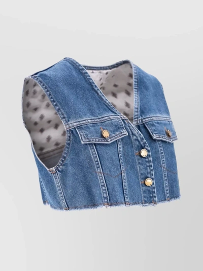 PHILOSOPHY DI LORENZO SERAFINI DENIM VEST CROPPED FLAP POCKETS