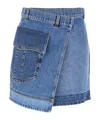 Philosophy Di Lorenzo Serafini Blue Wraparound Mini Skirt With Logo Detail On The Side And Patchwork Design In Blue