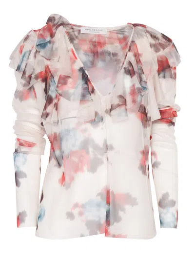 Philosophy Di Lorenzo Serafini Camicia Bianca Con Fantasia In Multi