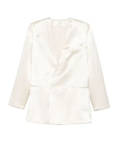 Philosophy Di Lorenzo Serafini Double Breasted Satin Blazer In White