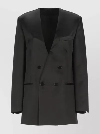 Philosophy Di Lorenzo Serafini Double-breasted Blazer With Structured Shoulders And Sheen In Black