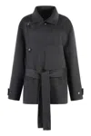 Philosophy Di Lorenzo Serafini Dark Grey Felted Wool Double-breasted Coat In Grigio