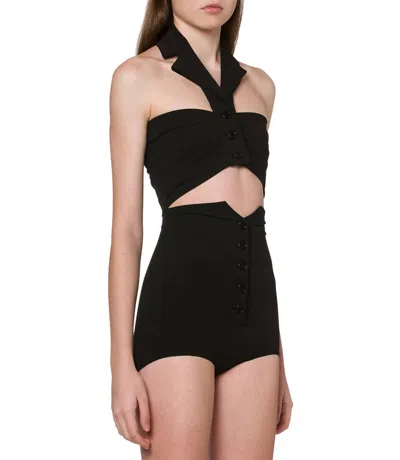 Philosophy Di Lorenzo Serafini Draped Crop Top In Stretch Poplin In Black