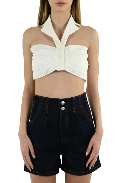 Philosophy Di Lorenzo Serafini Draped Crop Top In Stretch Poplin In White