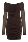 Philosophy Di Lorenzo Serafini Elegant Draped Mini Dress With Removable Sleeves In Brown