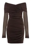 Philosophy Di Lorenzo Serafini Elegant Draped Mini Dress With Removable Sleeves In Brown