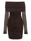 Philosophy Di Lorenzo Serafini Draped Long-sleeves Party Dress In Brown