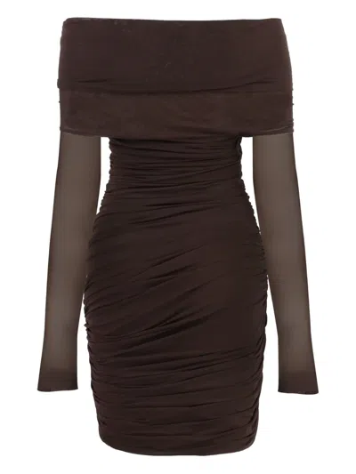 Philosophy Di Lorenzo Serafini Draped Long-sleeves Party Dress In Brown
