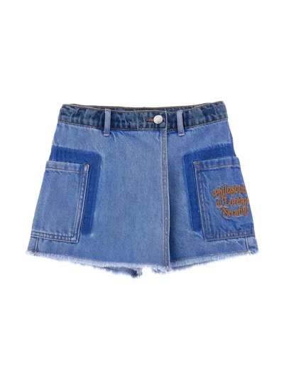 Philosophy Di Lorenzo Serafini Kids' Draped-panel Denim Shorts In Blue