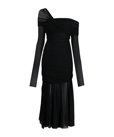 Philosophy Di Lorenzo Serafini Draped Tulle Midi Dress In Black