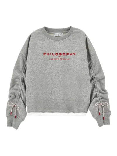 Philosophy Di Lorenzo Serafini Kids' Drawstring-sleeves Sweatshirt In Gray