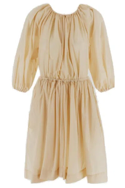 Philosophy Di Lorenzo Serafini Pleat-detail Midi Dress In Beige