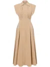 Philosophy Di Lorenzo Serafini Beige Flared Midi Dress With Front Zipper In Beige