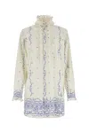 Philosophy Di Lorenzo Serafini Mini Shirt Dress With Ruffled Collar And Long Sleeves In Fantasywhite