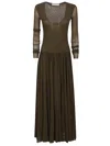 Philosophy Di Lorenzo Serafini Maxi Dress With Deep V-neckline And Gathered Skirt In Green