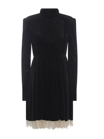 Philosophy Di Lorenzo Serafini Lace-trimmed Stretch-velvet Mini Dress In Black