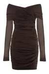 Philosophy Di Lorenzo Serafini Elegant Draped Mini Dress With Removable Sleeves In Brown