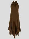 Philosophy Di Lorenzo Serafini Brown Silk Long Dress With Ruffles In Multicolor
