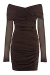 Philosophy Di Lorenzo Serafini Elegant Draped Mini Dress With Removable Sleeves In Brown