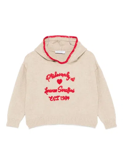 Philosophy Di Lorenzo Serafini Kids' Embroidered Hoodie In Brown