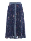 Philosophy Di Lorenzo Serafini Denim Trim Pleated Skirt In Blue