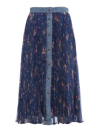 Philosophy Di Lorenzo Serafini Denim Trim Pleated Skirt In Blue