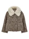 Philosophy Di Lorenzo Serafini Faux-fur Collar Tweed Coat In Brown