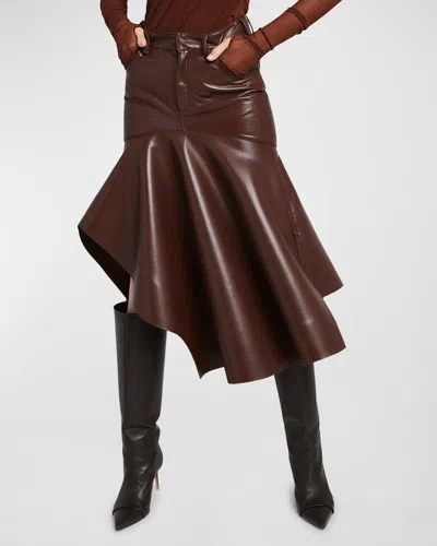 Philosophy Di Lorenzo Serafini Faux Leather Flounce Midi Skirt In Brown