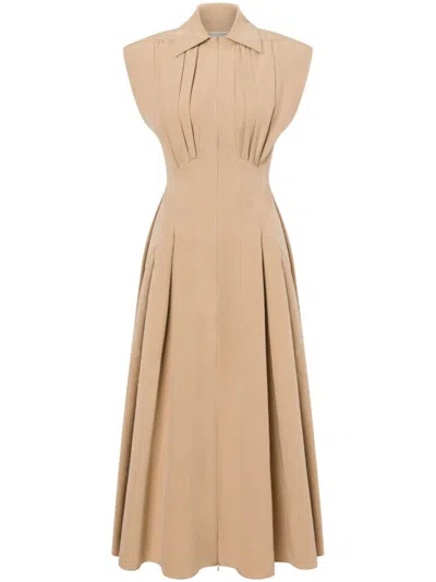 Philosophy Di Lorenzo Serafini Fitted Midi Dress With Deep V-neckline In Beige