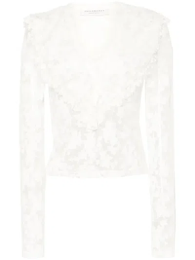PHILOSOPHY DI LORENZO SERAFINI FLORAL-DEVORÉ SEMI-SHEER BLOUSE