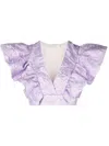 Philosophy Di Lorenzo Serafini Floral-jacquard Ruffled Crop Top In Purple