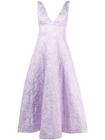 Philosophy Di Lorenzo Serafini Floral-jacquard V-neck Dress In Purple