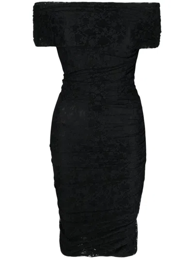 Philosophy Di Lorenzo Serafini Floral-lace Off-shoulder Midi Dress In Black