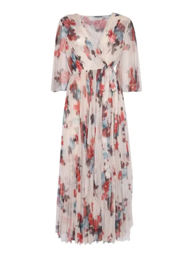 Philosophy Di Lorenzo Serafini Floral Pattern Midi Dress With Elegant Drape In Pink
