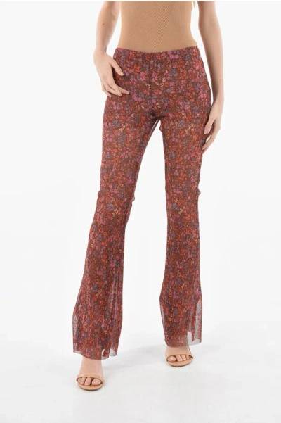 Philosophy Di Lorenzo Serafini Floral Patterned Ribbed Bootcut Trousers In Brown